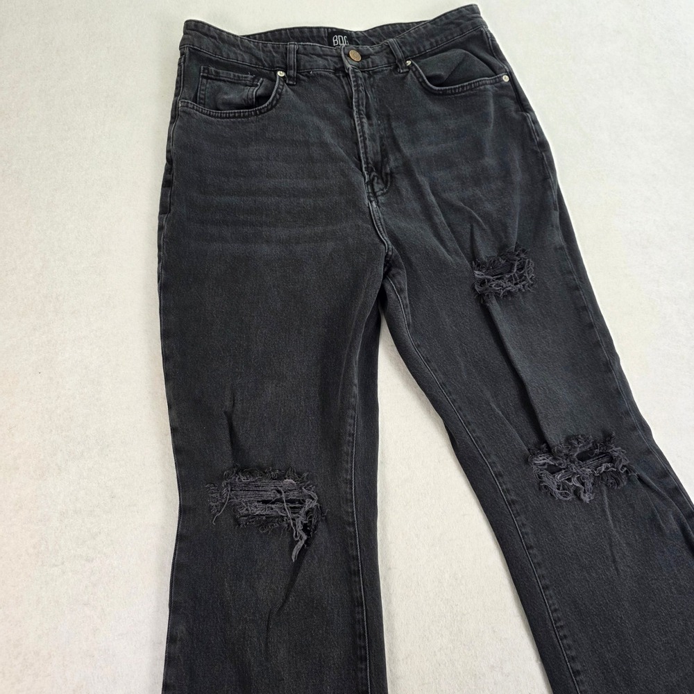 BDG Urban Outfitters Womens 32High Rise‎ Mom Flare Jeans Washed Black Distressed
